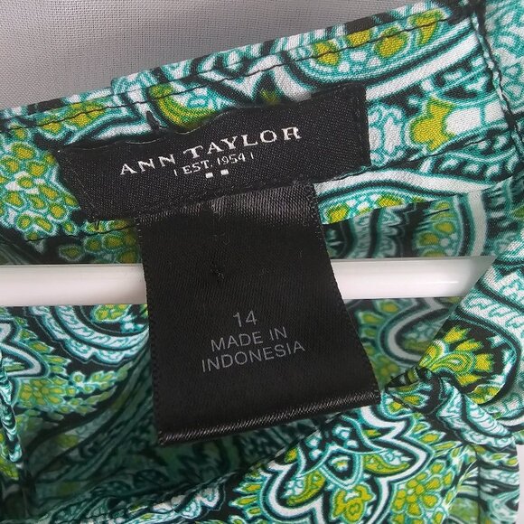 Ann Taylor Green White Boho Tank Top Festival Stripes Retro 14 - Picture 10 of 11